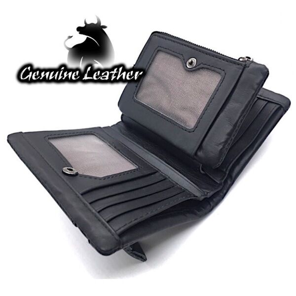 三つ折り財布 本革 黒 メンズ レディース 小銭入れ カードケース 牛革 折り財布 コインケース 父の日 プレゼント ギフト