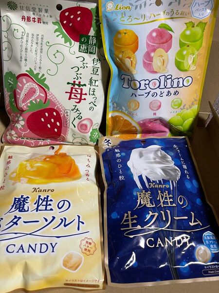 魔性の生クリーム、魔性のバターソルト、いちごみるく、とろりハーブのど飴4個セット 飴 まとめ売り