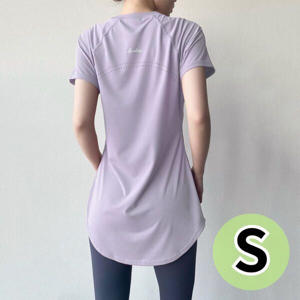 ヨガウェア パープル S 体型カバー Tシャツ ピラティス 半袖トップス