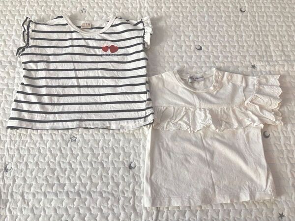 プティマイン プティプラ半袖Tシャツ+レース袖Tシャツ 2点セット チュニック
