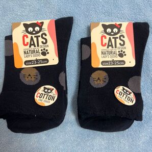 CATS NATURAL LADY'S SOCKS 靴下 2足セット 23~25cm ネイビー 紺