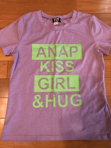 夏服！ANAP GIRLアナップ ロゴ入りプリント半袖Tシャツ パープル XS 130～140センチ トップス チュニックダンスレッスン着