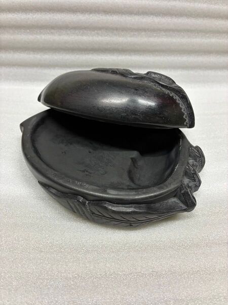 すずり 硯 蓋硯 桃形 書道具 彫刻 美術品