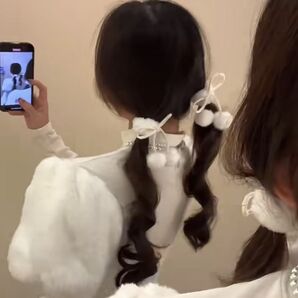 量産 ツインテール ファー ゴム ふわふわ ポンポン 白 ホワイト ゆめかわ