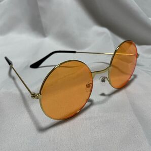 新品 オレンジ レンズ ラウンド 丸サングラス 丸メガネ 伊達メガネ 海外 オーバル型 眼鏡