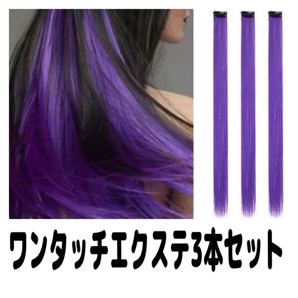 ヘアエクステワンタッチ紫色パープル付け毛ウィッグメッシュ