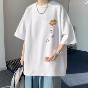 メンズ 猫 ネコ ワンポイント 半袖 Tシャツ カジュアル トップス 白 ホワイト