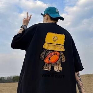 ニコちゃん イラスト Tシャツ オーバーサイズ メンズ ブラック