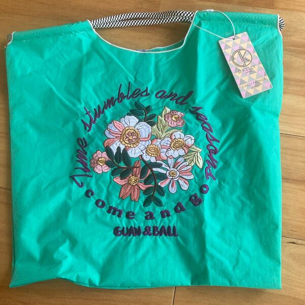 D.KELLY 巾着型バッグ グリーン 花柄 刺繍 未使用