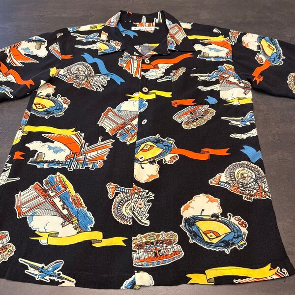 総柄 柄シャツ 半袖シャツ オープンカラー トップス レディース M 黒 キッズ