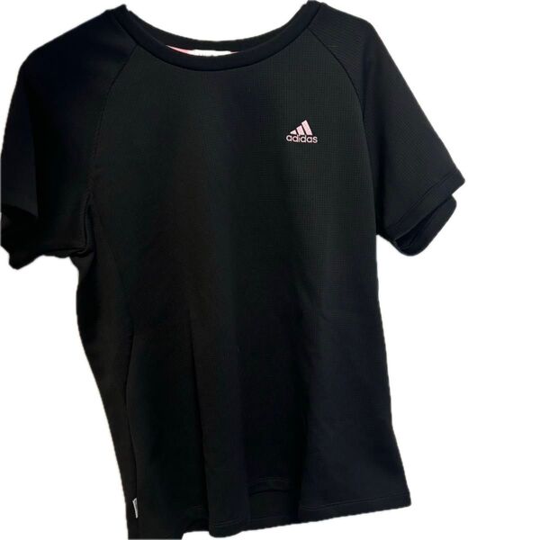 adidas Tシャツ 黒 ピンクロゴ レディース Lサイズ
