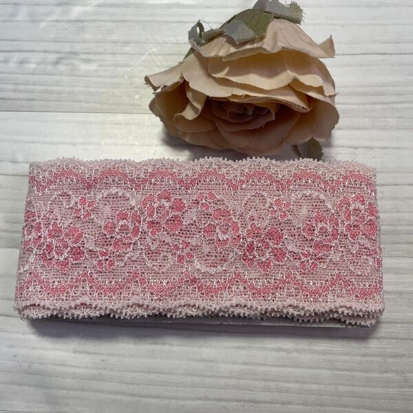 【高品質な日本製】2.4m!幅5.8cm薔薇柄ラッセルストレッチレース ピーチ 下着 キャミソール アンティーク風レース