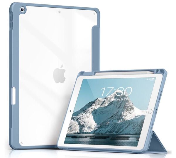 新品訳あり iPad 9.8.7世代 ケース カバー ライトブルー 三つ折り ペン 水色