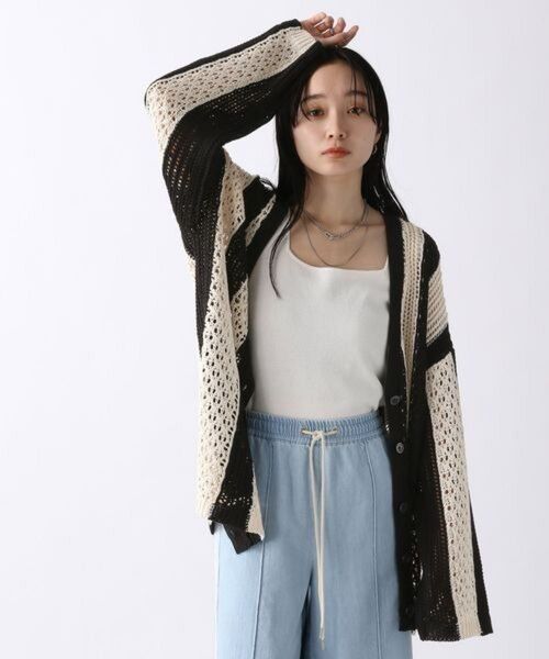 最終価格 JEANASIS インターシャストライプメッシュVカーディガン