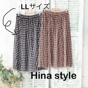【Hina style】LLサイズ チェック柄 チュールロングスカート ブラック ウエストゴム