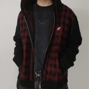 2サイズ【UNISEX】BLESSYOUダイヤ柄モヘアジップパーカー ジップアップパーカー アウター