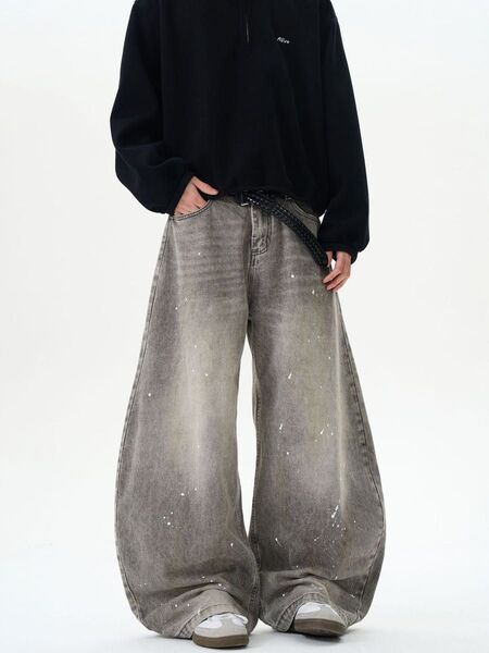 バギーデニム manes jaded london bigboy 似 M L パンツ ワイドパンツ ジーンズ ゆったり 加工デニム
