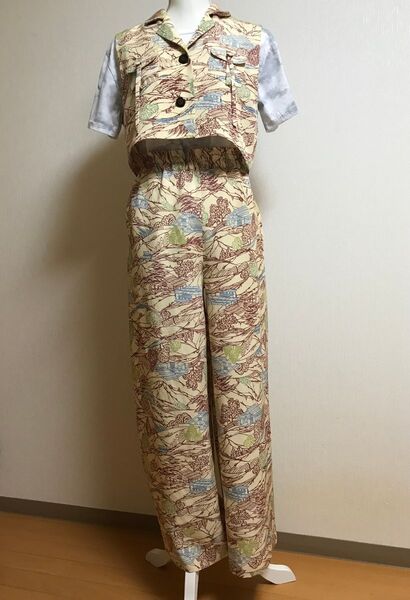 ワイドパンツ ベスト セットアップ 着物リメイク