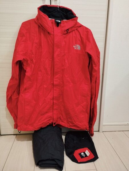ノースフェイス レインテックス 上下セット レインウェア M 赤 レッド メンズ ジャケット パンツ