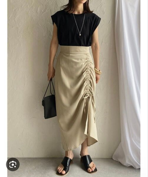 She’s Closetギャザーリボンフロントスリット シャーリングスカート