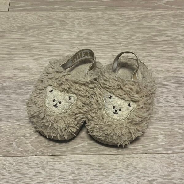 あじょくま サンダル キッズ 15cm ベージュ クマ ボア