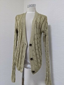 【送料無料】A109　POL　ゴールデン　金糸　カーディガン　リブ編み　模様編み　ニット　セーター　Lサイズ　ラメ　キラキラ