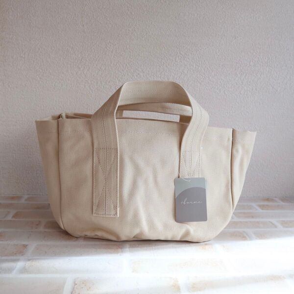新品 帆布仕切り手提げバッグ アイボリー トートバッグ ミニトートバッグ ハンドバッグ