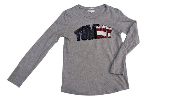 TOMMY HILFIGER トミーヒルフィガー★KIDS スパンコール ロングスリーブTシャツ サイズ152cm グレー 美品