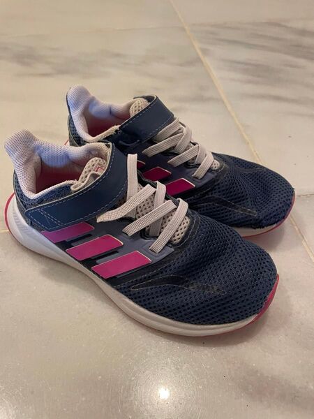 adidas 子供用スニーカー ネイビー×ピンク マジックテープ 17㎝ アディダス