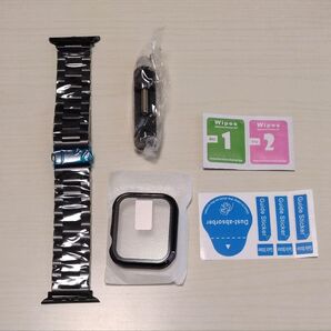 ステンレス製 Apple Watchバンド 保護ケース付き ブラック 44mm
