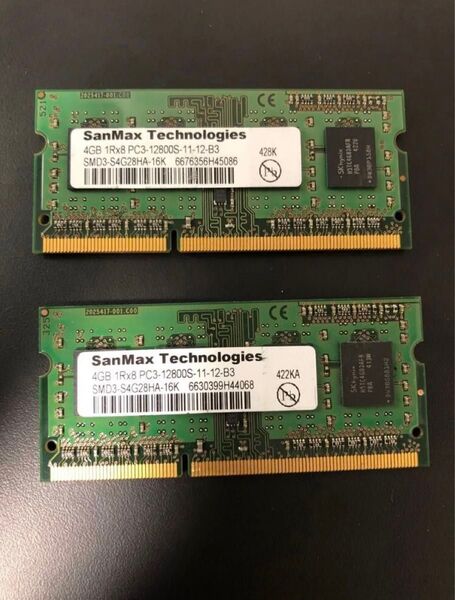 SanMaxノートパソコン DDR3メモリー 4GB 1R×8 PC3-12800S-11-12- B3 2個セット 合計8GB