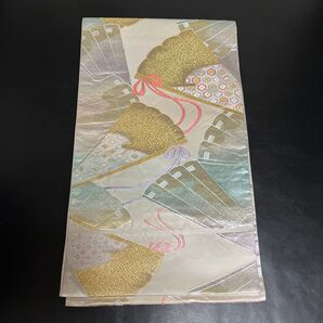 袋帯☆扇子柄 金糸 カラフル