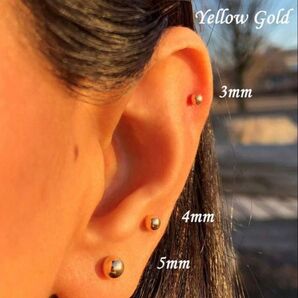 3個セット イエローゴールド ボールピアス 3mm 4mm 5mm