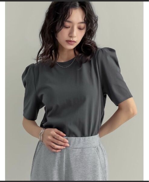 パフスリーブTシャツ トップス カットソー 半袖 グレー