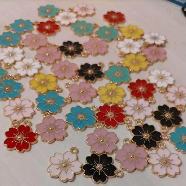 お花のチャーム【47個】桜 カラフル