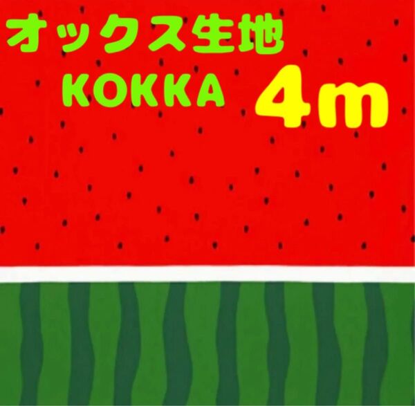 再再再入荷・大特価【4m】オックス生地 スイカ柄 レッド KOKKA