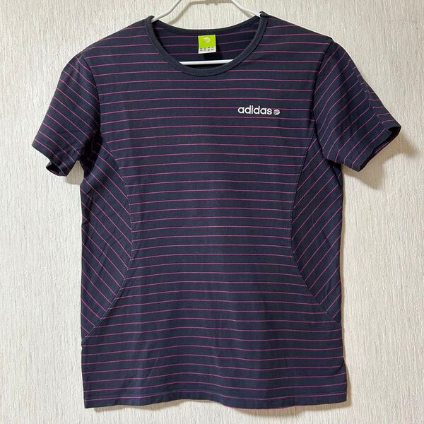adidas Neo アディダスネオ 刺繍ロゴ入り ボーダー柄 半袖Tシャツ サイズM