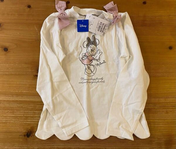 タグ付き未使用品 SLAP SLIP 【Disney】ミニー 肩 リボン スカラップ Tシャツ サイズ130