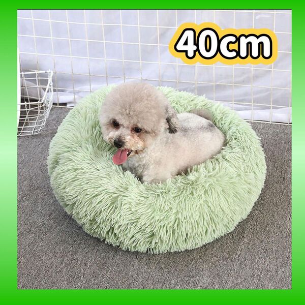 ペットベッド 40cm グリーン 猫ベッド 小型犬ベッド ドーナツ型 暖かい 可愛い 安心して眠れる ふわふわ 包まれる 洗える