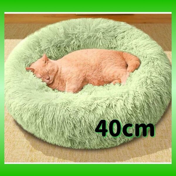 ペットベッド 40cm グリーン 猫ベッド 小型犬ベッド ドーナツベッド 暖かい 可愛い 安心 ふわふわ