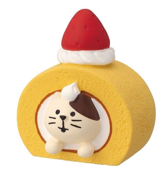 新品未使用 デコレ コンコンブル ロールケーキつっこみ猫 生クリーム ねこ 置物 かわいい