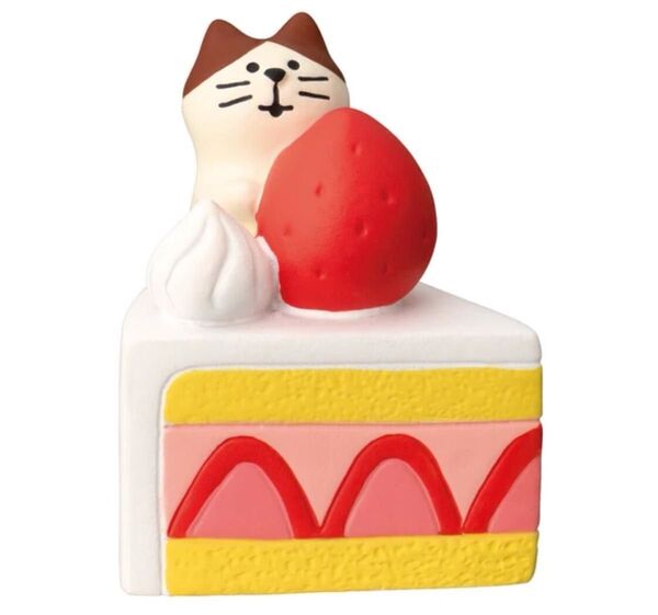 新品未使用 デコレ コンコンブル ちびねこいちごケーキ 猫 かわいい 置物 苺 インテリア
