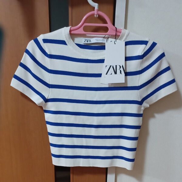 ZARA ボーダー柄トップス ホワイト×ブルー 新品未使用タグ付き