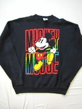 F110＊80s ビンテージ Disney Mickey Mouse ミッキー キャラクター Big プリント スウェット トレーナー 黒 XL 古着　レインボー_画像1