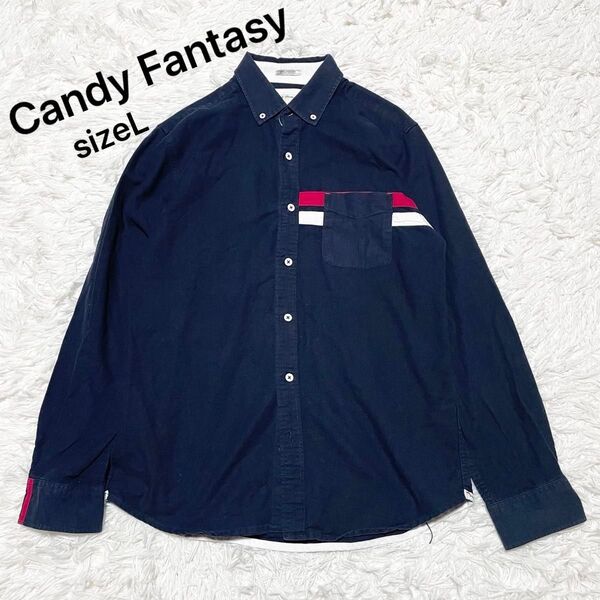 美品 Candy Fantasy ネイビー ボタンダウンシャツ サイズL