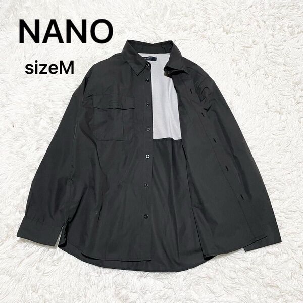 美品 NANO BASE ナイロンボタンアップシャツ ブラック サイズM