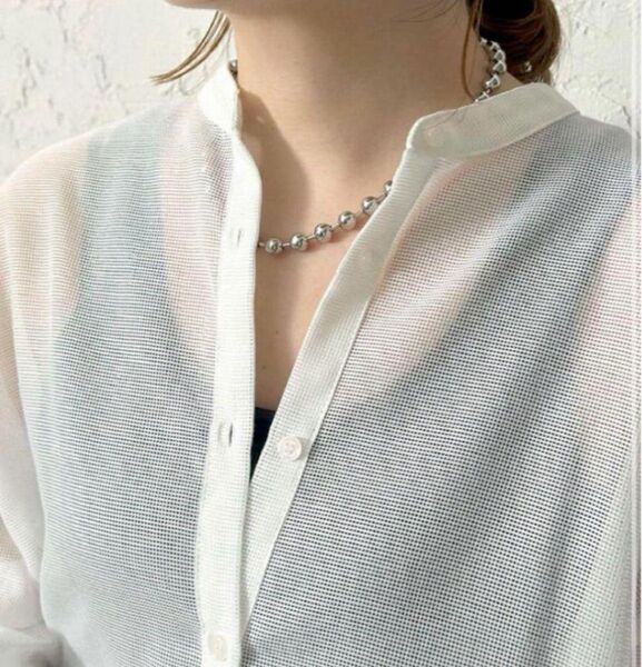【美品】CYAN TOKYOシアントーキョー カフスアレンジメッシュシャツ黒F