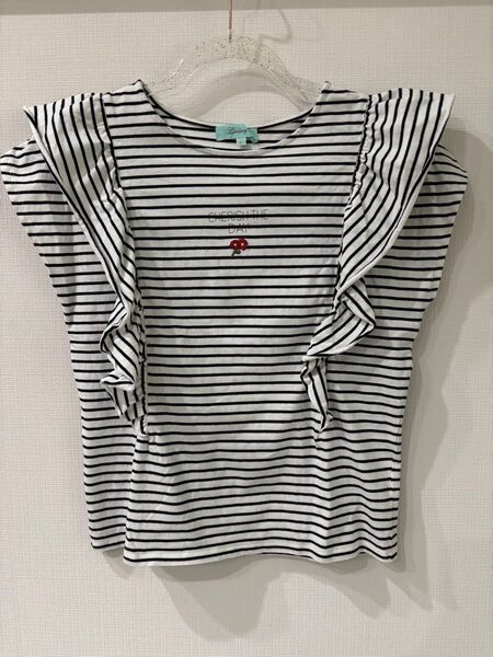 Lindsay ラッフル袖Tシャツ ボーダー Lサイズ 160㎝