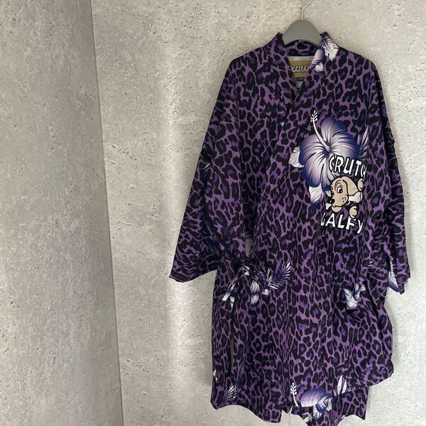 GALFY ガルフィー ハイビスカス 豹柄 和装半パン甚平 紫XL