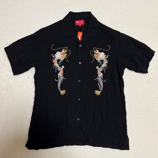 シュプリーム 18FW Dragon Rayon Shirt ブラック M オープンカラー 刺繍 半袖